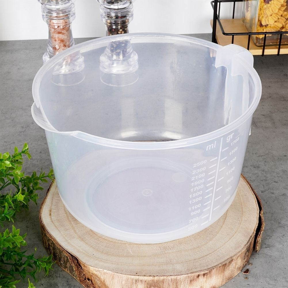 Transparent bowl with handle and measuring graduation, 2.5 liters