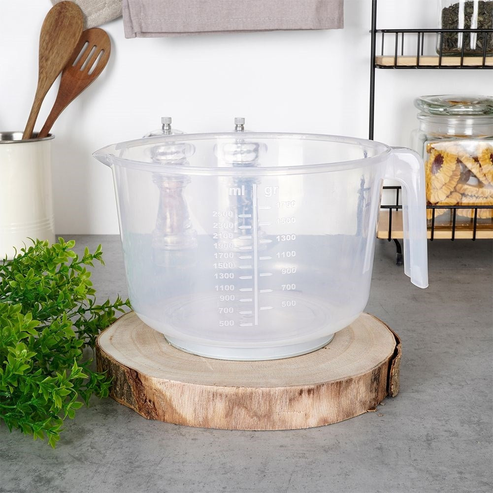Transparent bowl with handle and measuring graduation, 2.5 liters