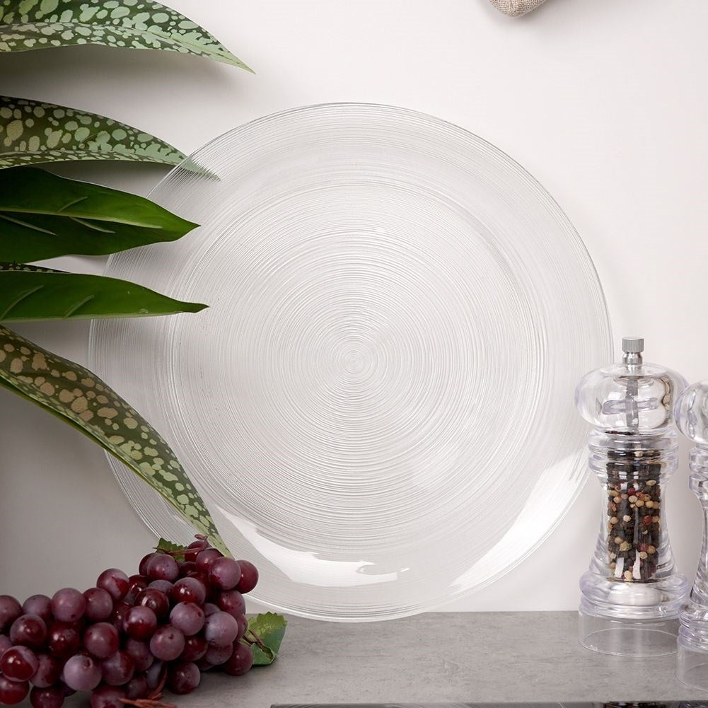 Transparent dinner plate, dishwasher safe.