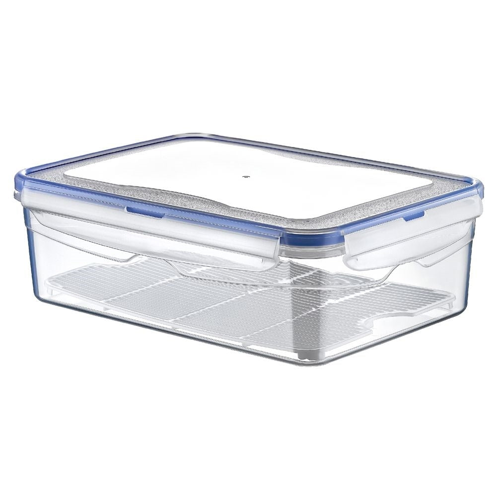 Transparent plastic container with silicone seal and grid