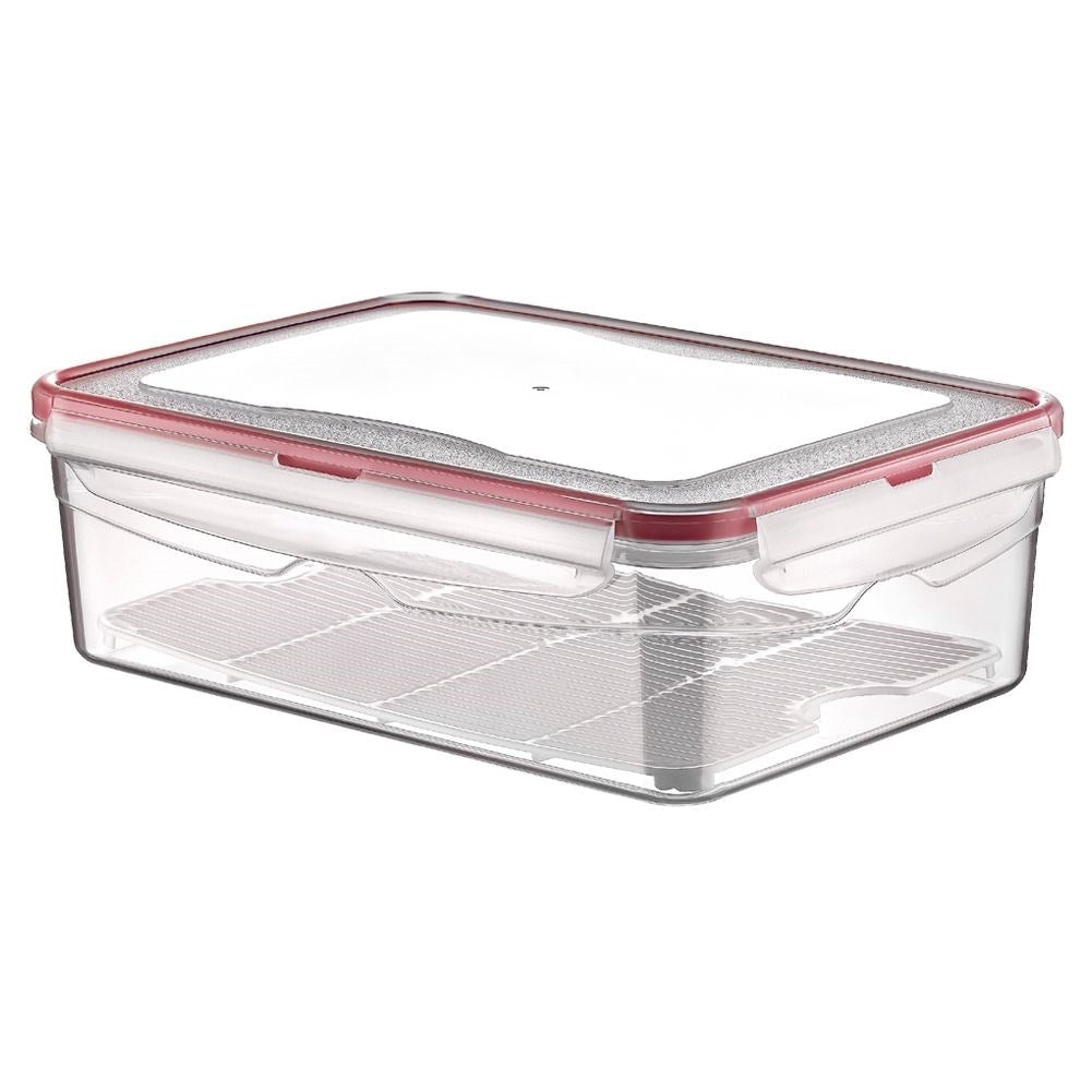Transparent plastic container with silicone seal and grid