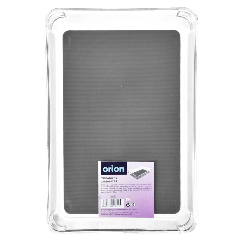 Transparent storage box with non-slip feet and rubber mat
