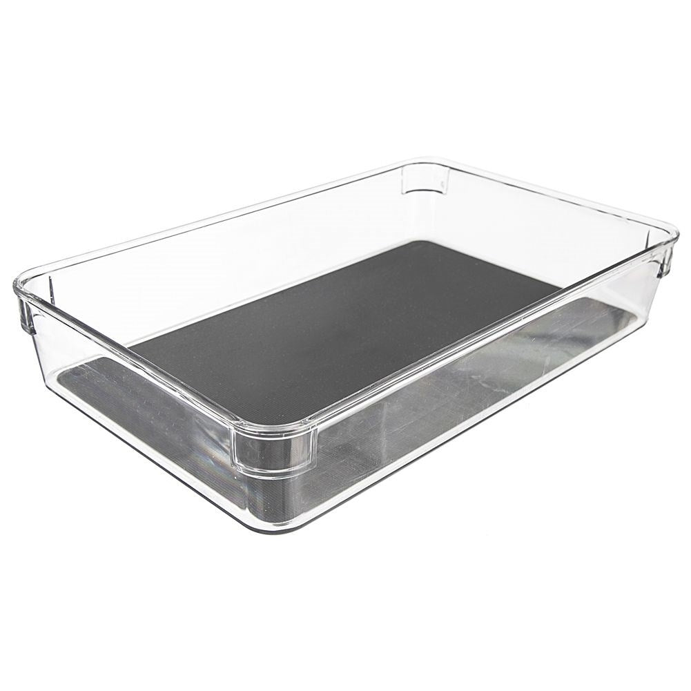 Transparent storage box with non-slip feet and rubber mat
