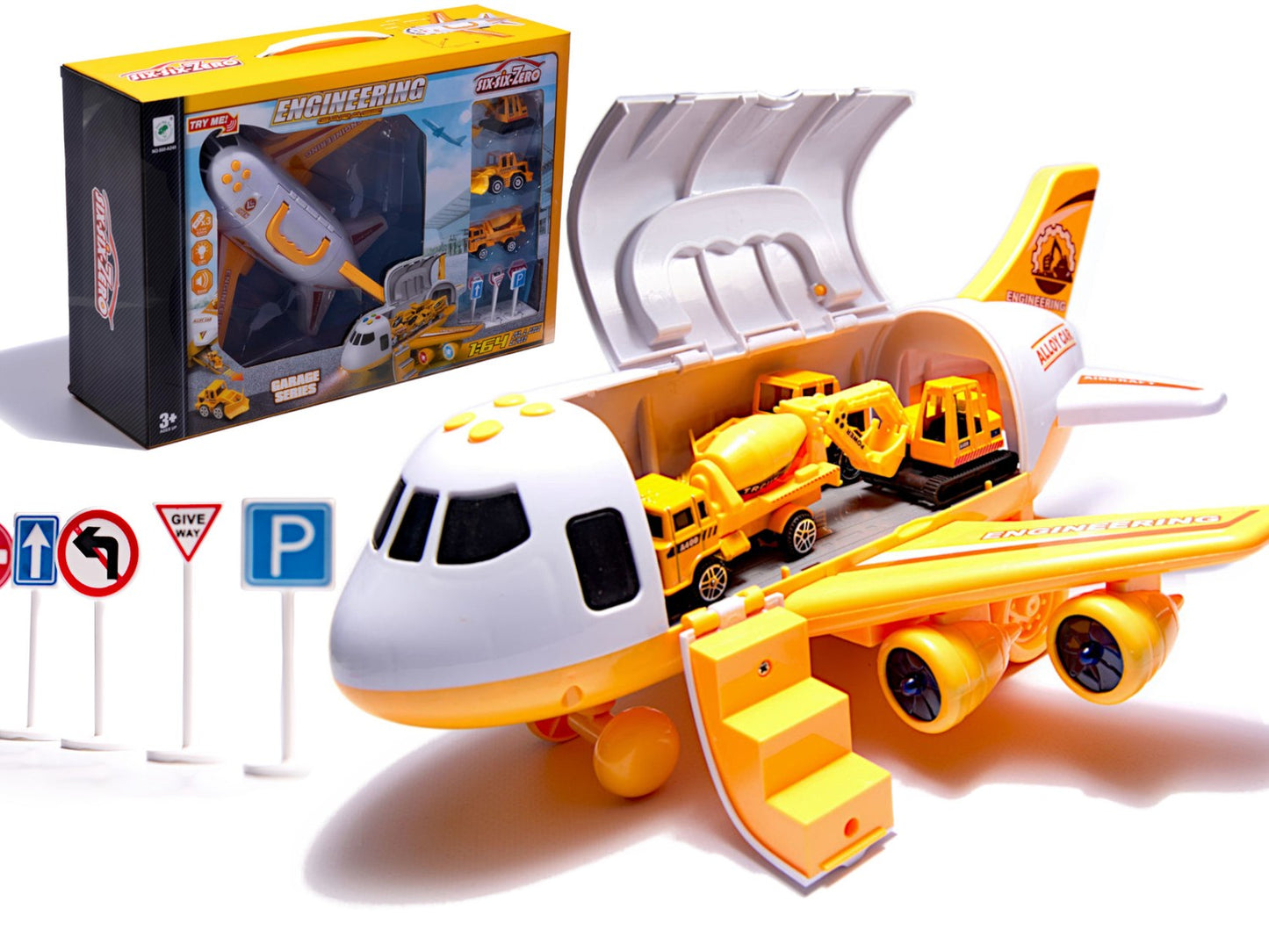 Transporter aircraft + 3 construction vehicles
