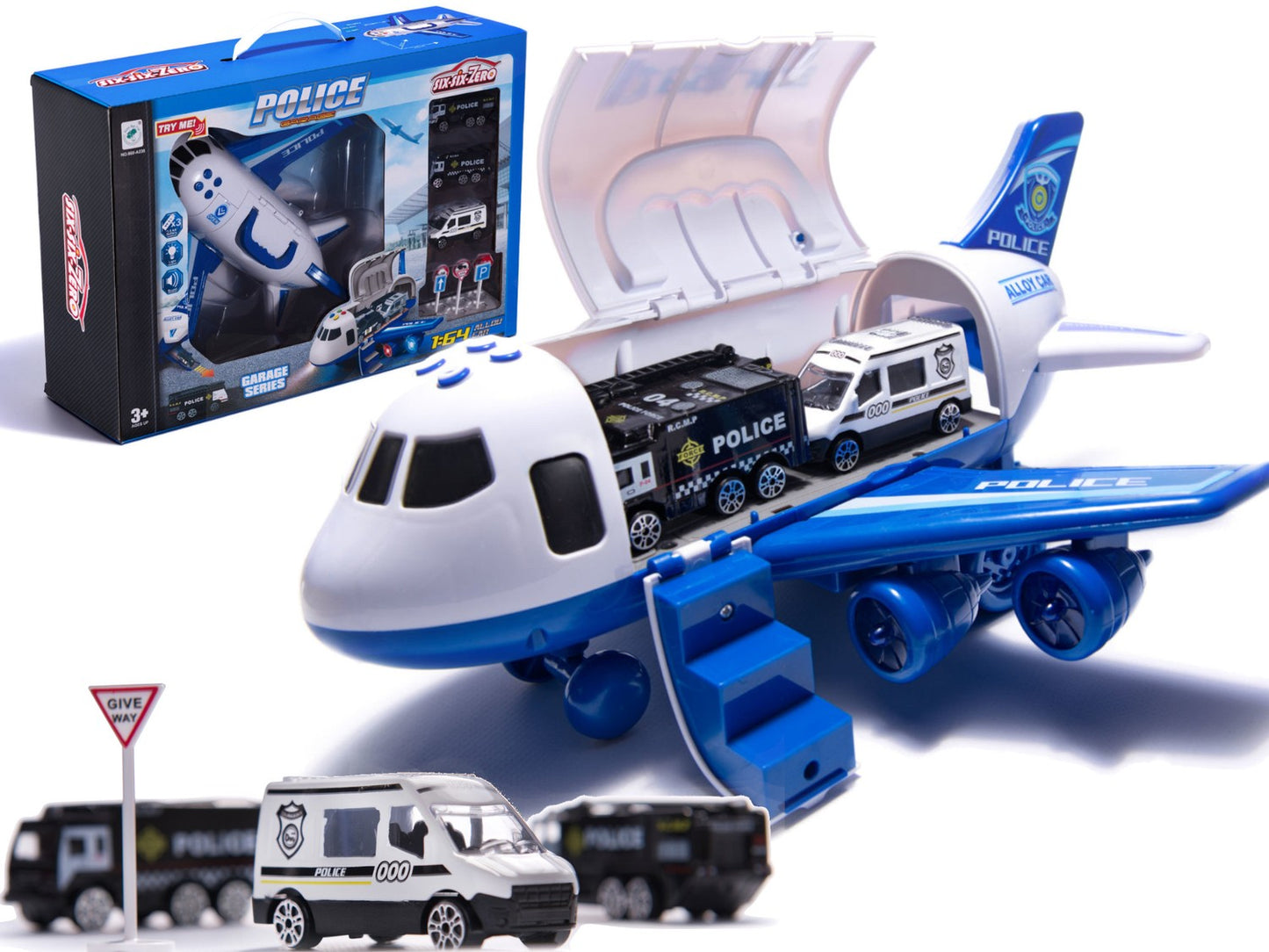 Transporter aircraft + 3 police cars