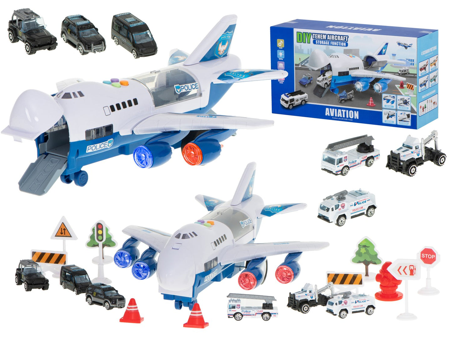 Transporter aircraft + 6 cars police side/front