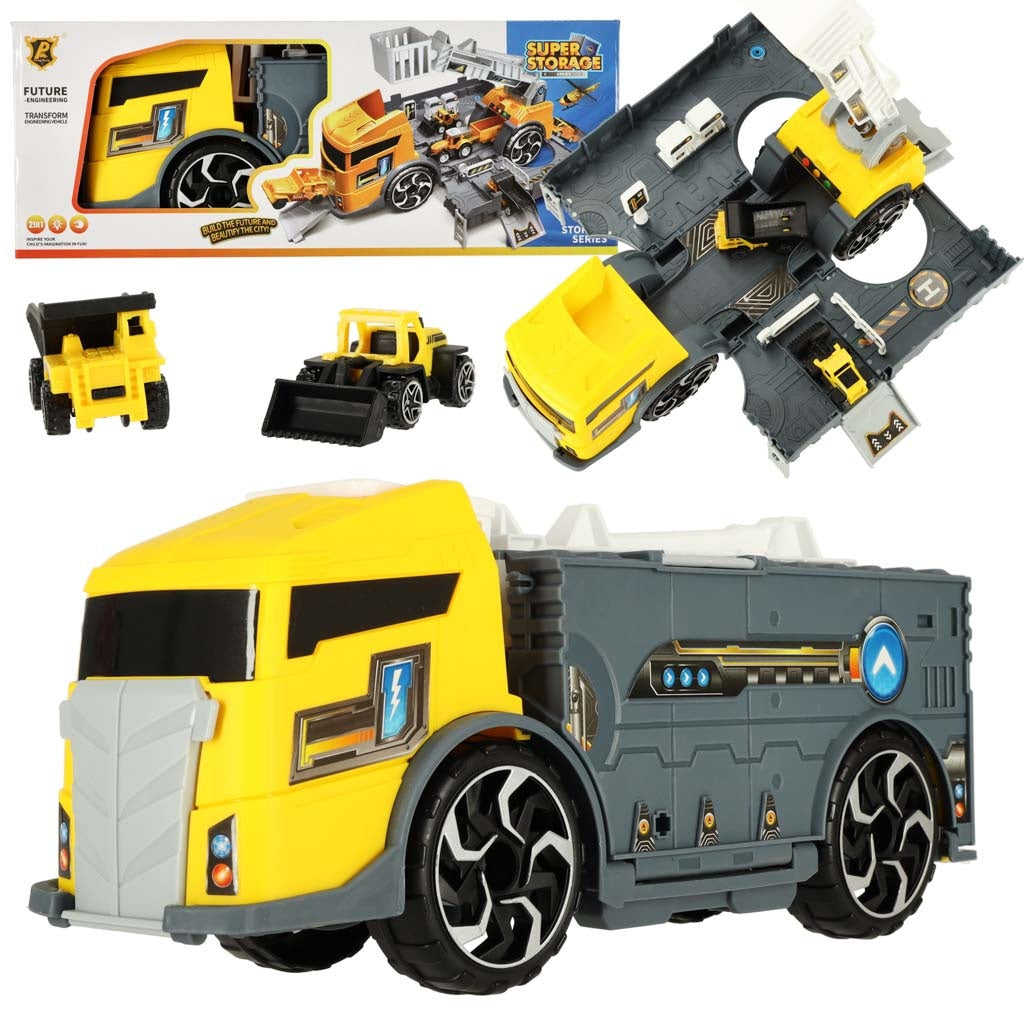 Transporter truck TIR 2in1 parking trailer + 2 cars yellow