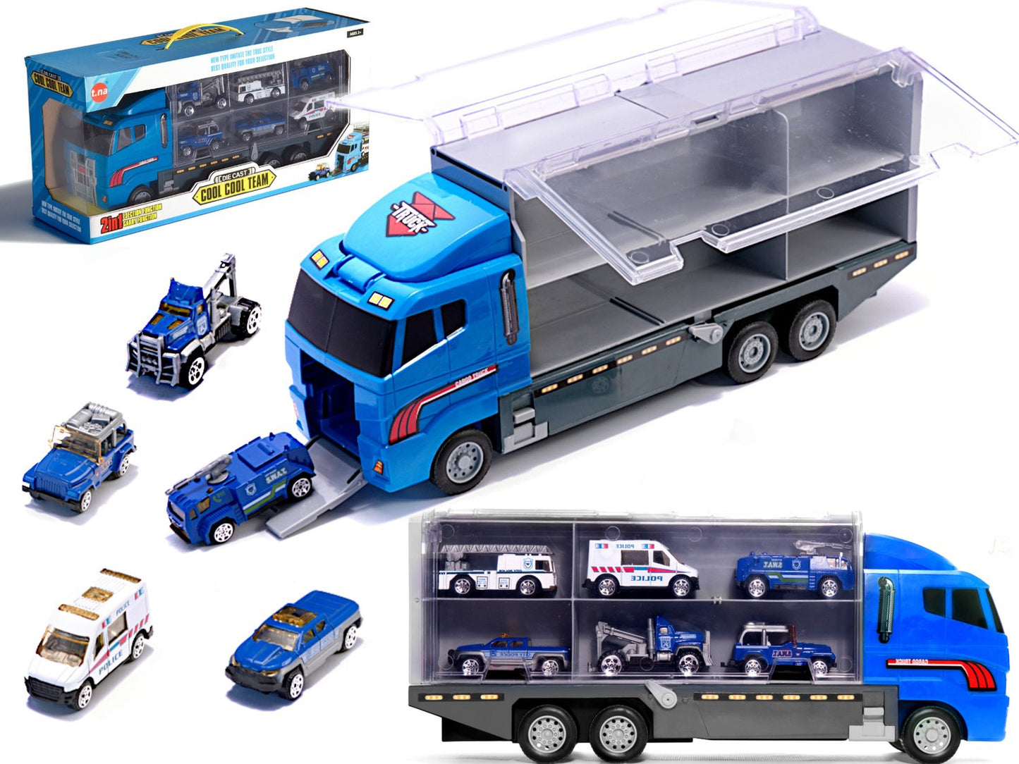Transporter truck TIR launcher + metal cars police