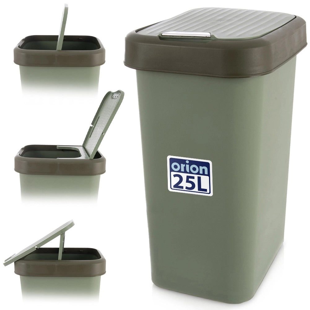 Trash Bin, Green Plastic, 25L Capacity, Tilt Lid