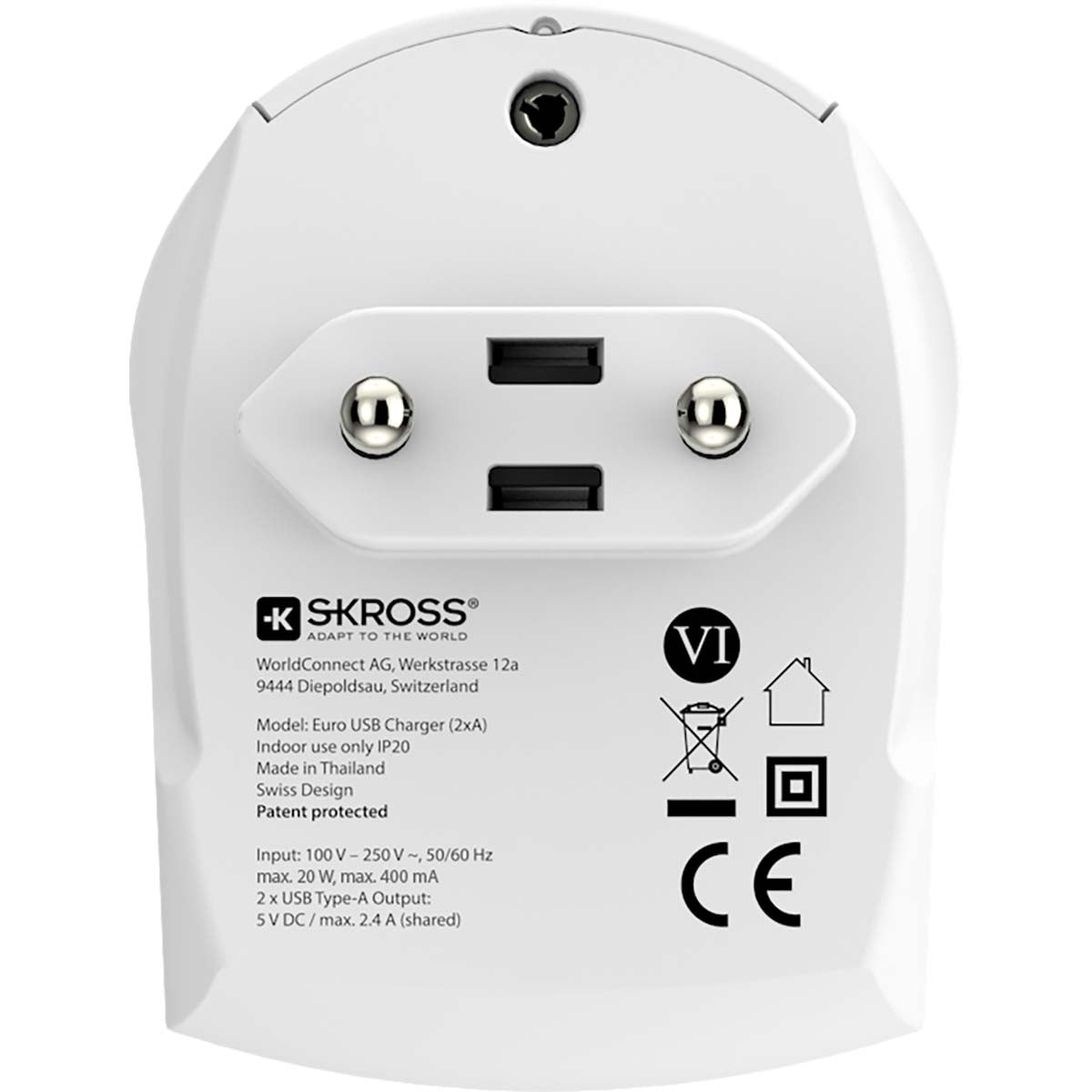 Travel Adapter Europe USB Charger – 2 Ports, 160+ Countries