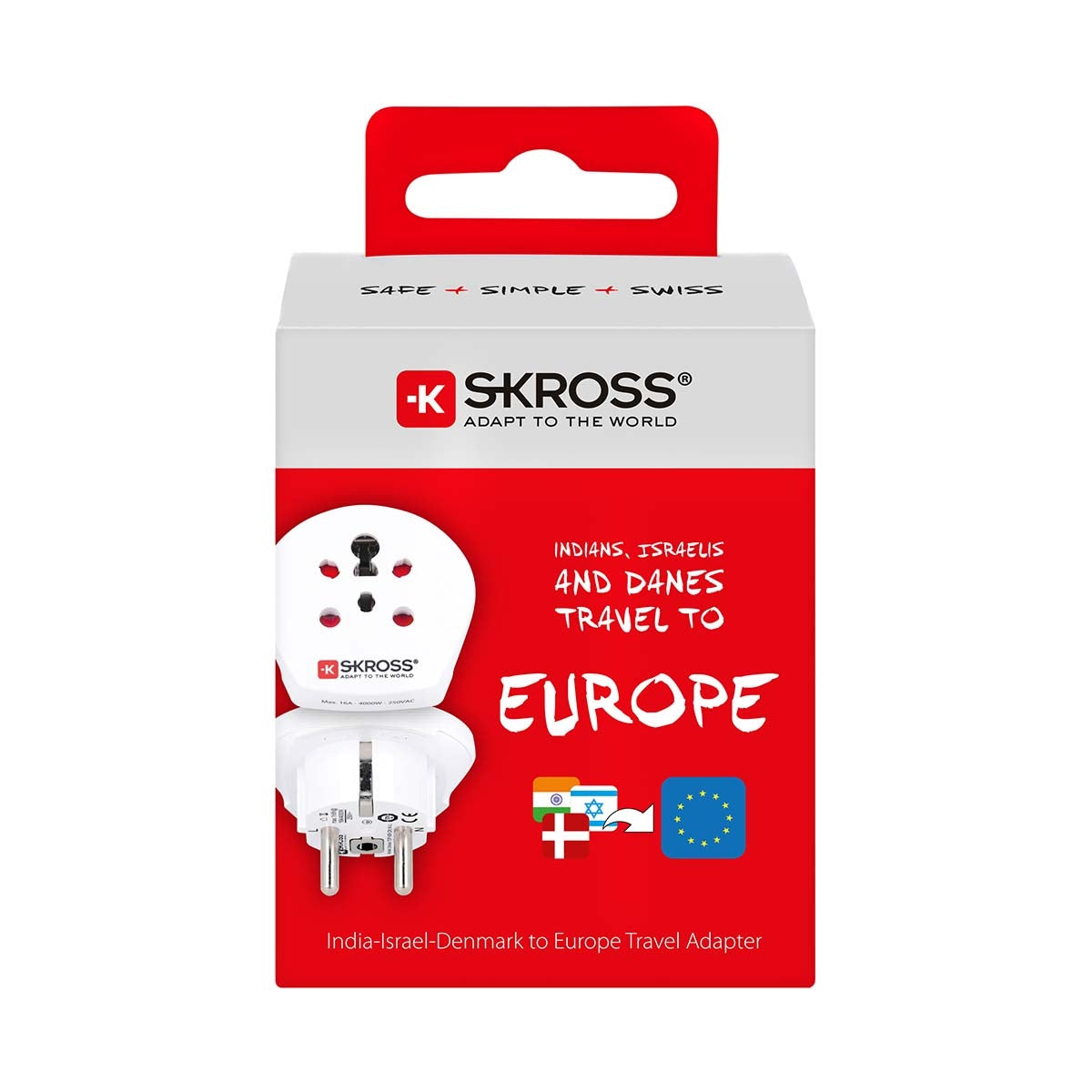 Travel Adapter India / Israel / Denmark to Europe