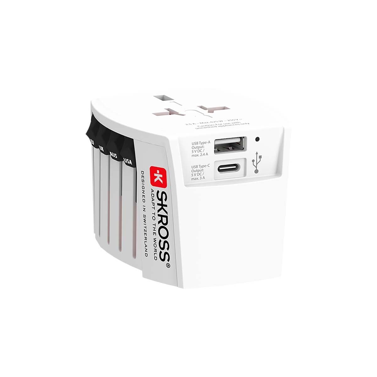 Travel Adapter Innovative 2-pole with integrated Dual USB Charger (1x USB C & 1 x USB)