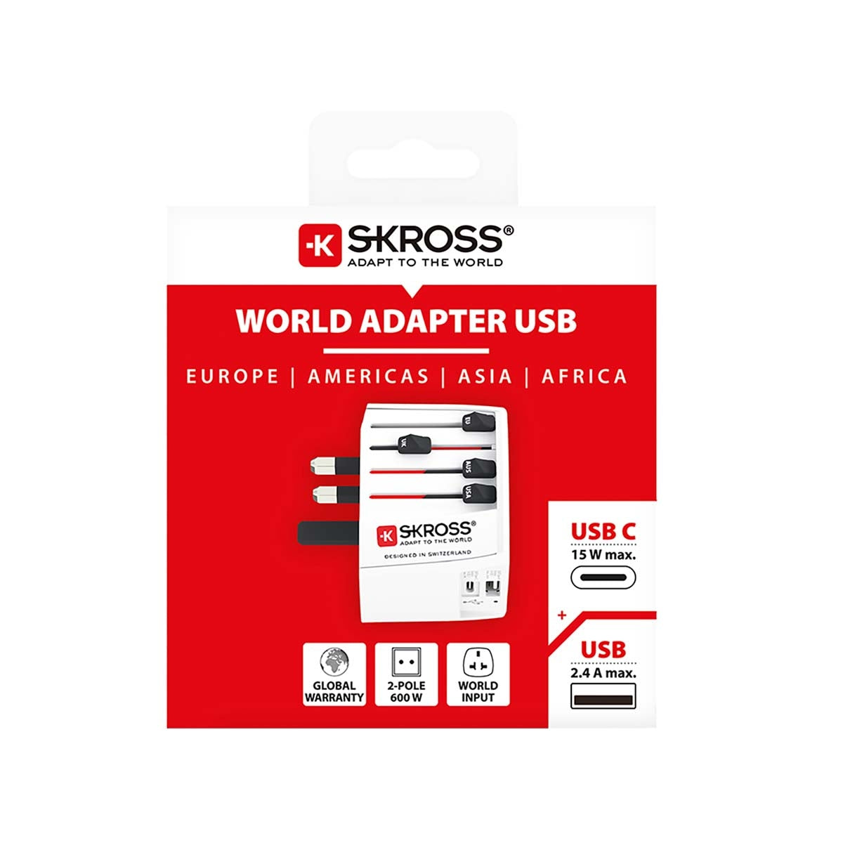 Travel Adapter Innovative 2-pole with integrated Dual USB Charger (1x USB C & 1 x USB)