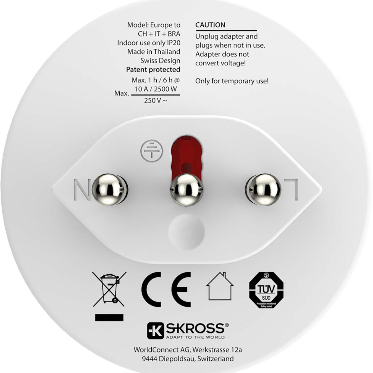 Travel Adapter for Europe to Switzerland, Italy, Brazil