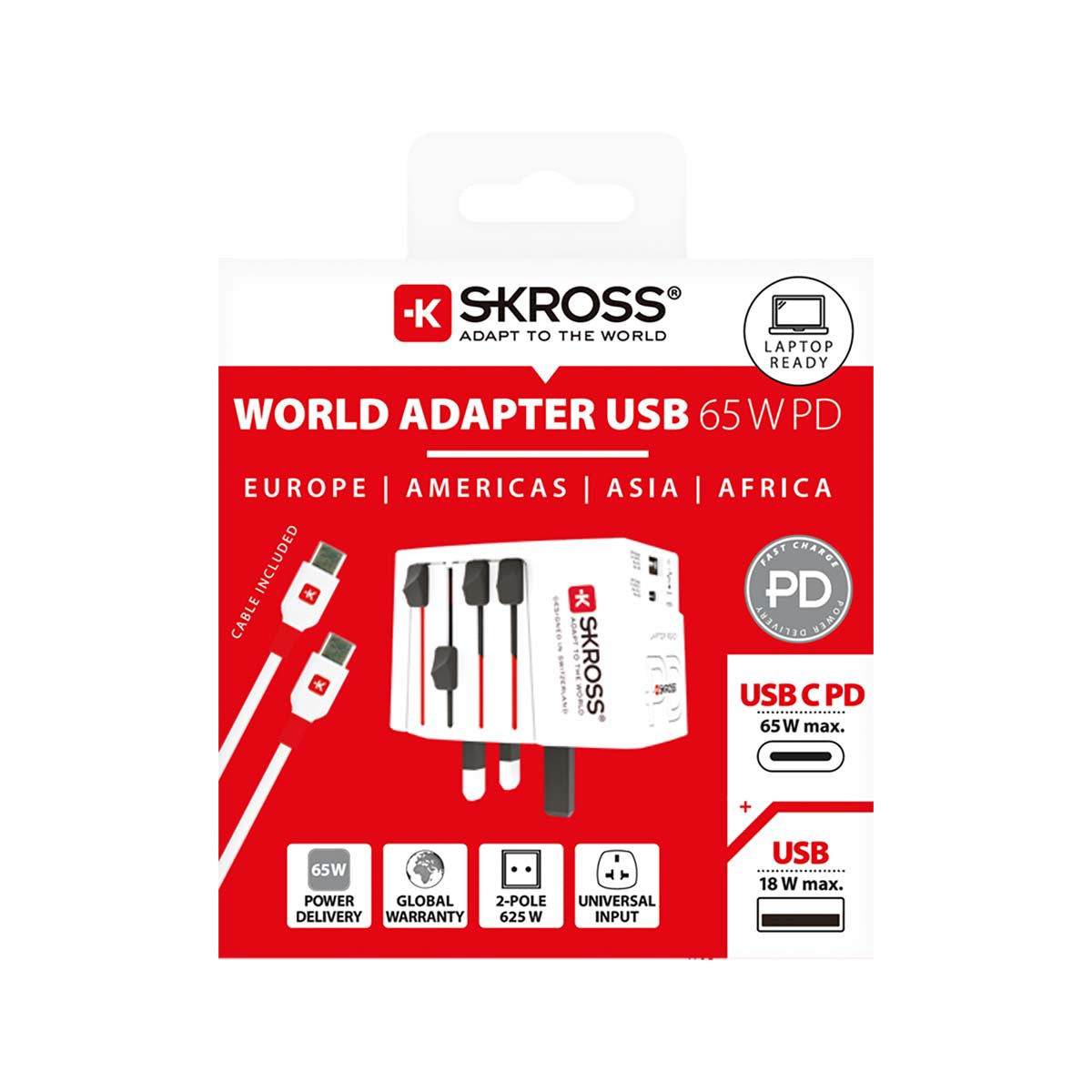 Travel Adapter with Dual USB Charger, 65W Power Delivery