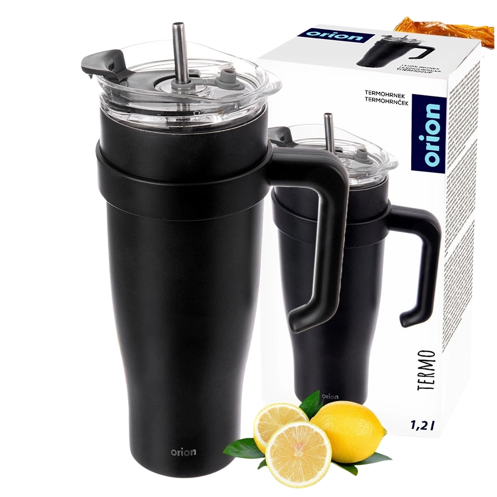 Travel Mug, 1.2L Steel Black with Handle