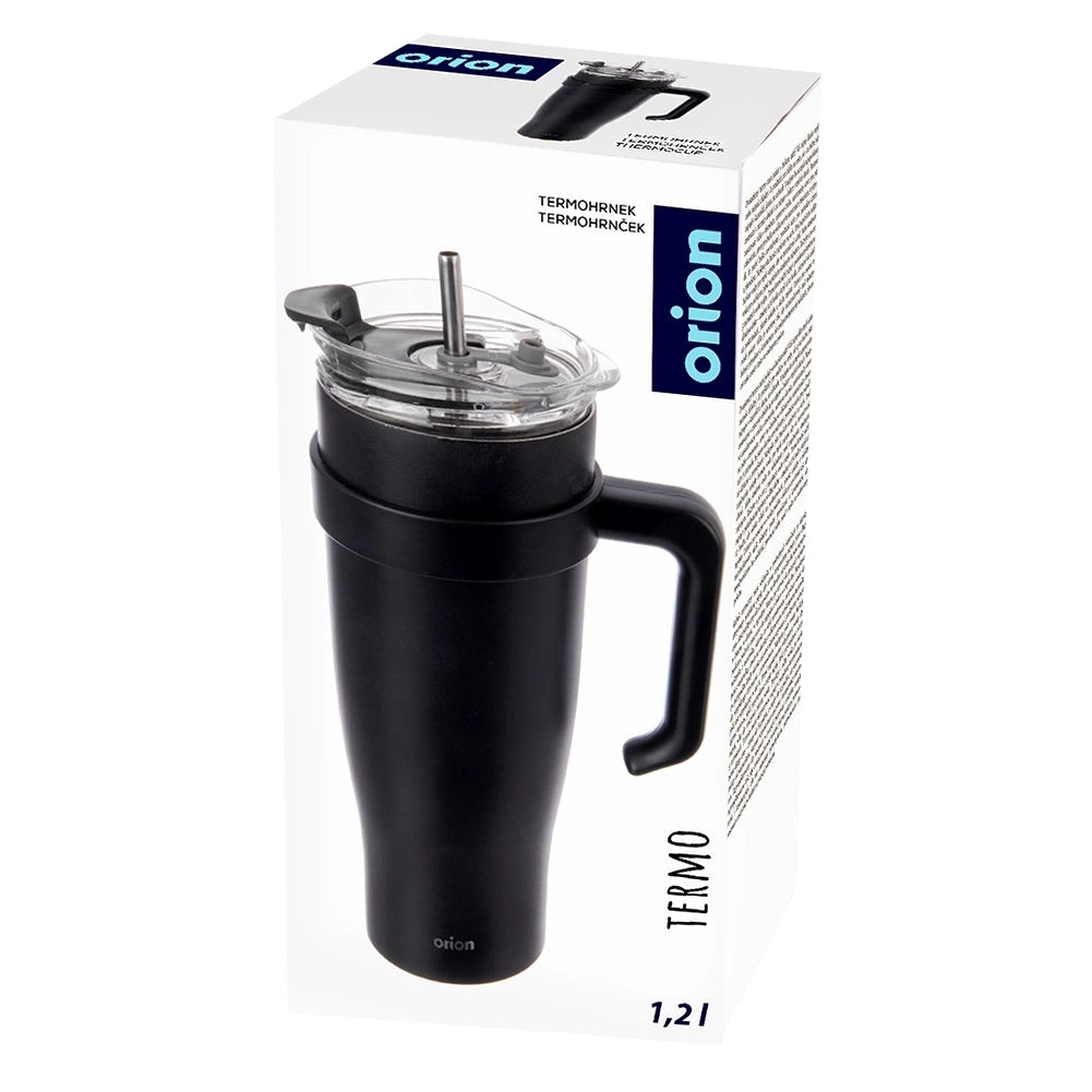 Travel Mug, 1.2L Steel Black with Handle