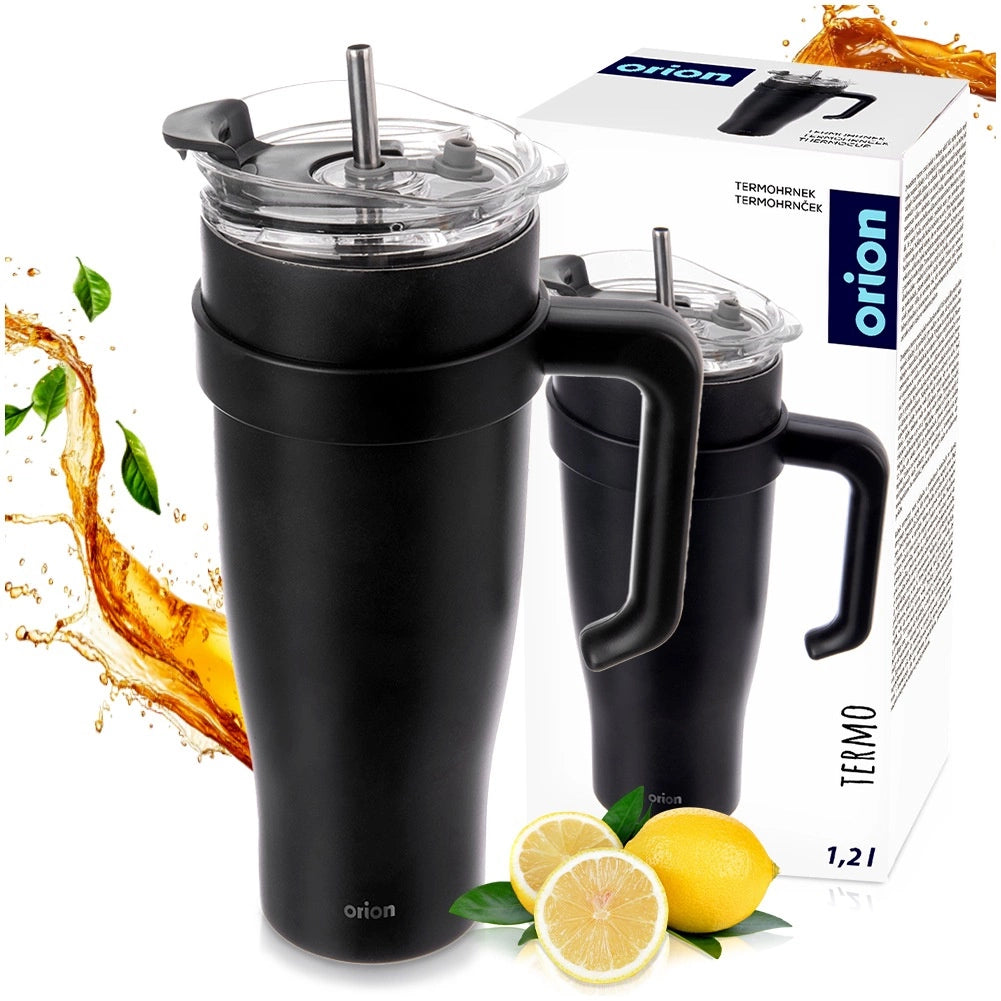 Travel Mug, 1.2L Steel Black with Handle