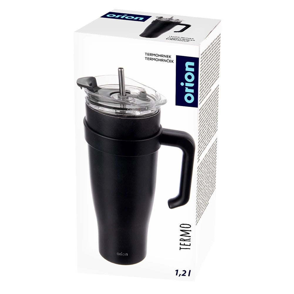 Travel Mug, 1.2L Steel Black with Handle