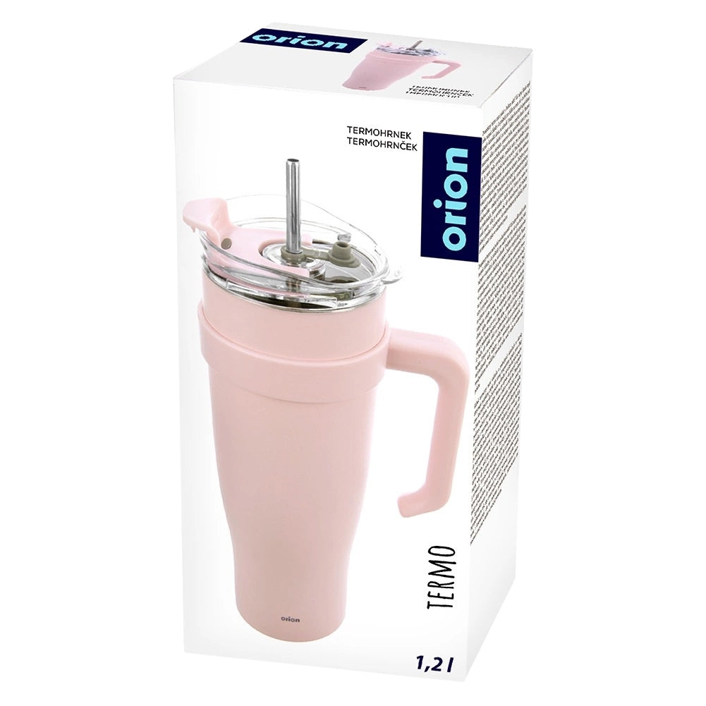 Travel Mug, Stainless Steel, Pink, 1.2L, With Handle
