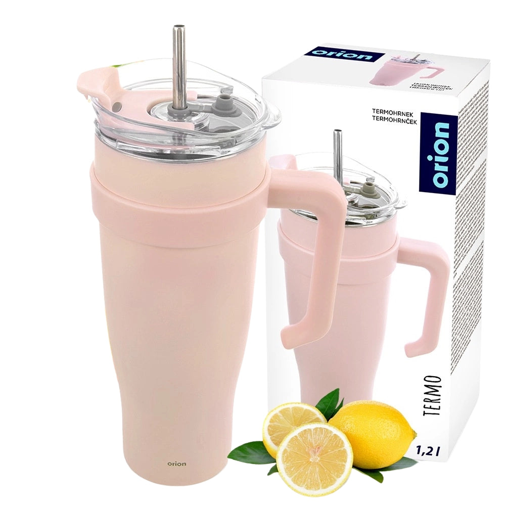Travel Mug, Stainless Steel, Pink, 1.2L, With Handle