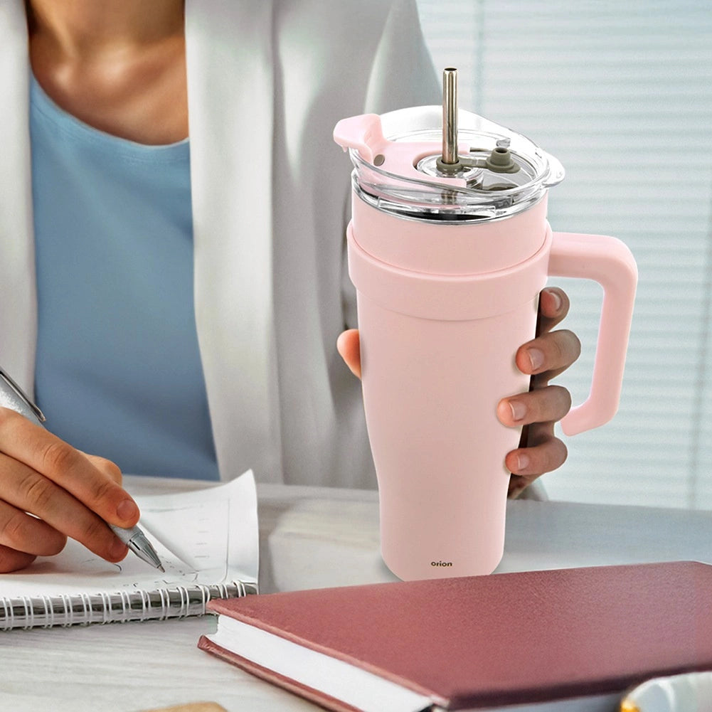 Travel Mug, Stainless Steel, Pink, 1.2L, With Handle