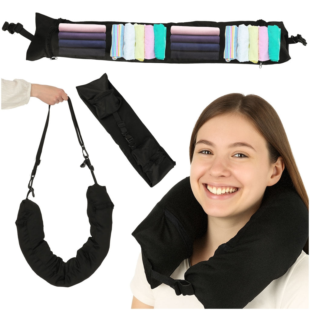 Travel Neck Pillow with Storage Compartment, Black