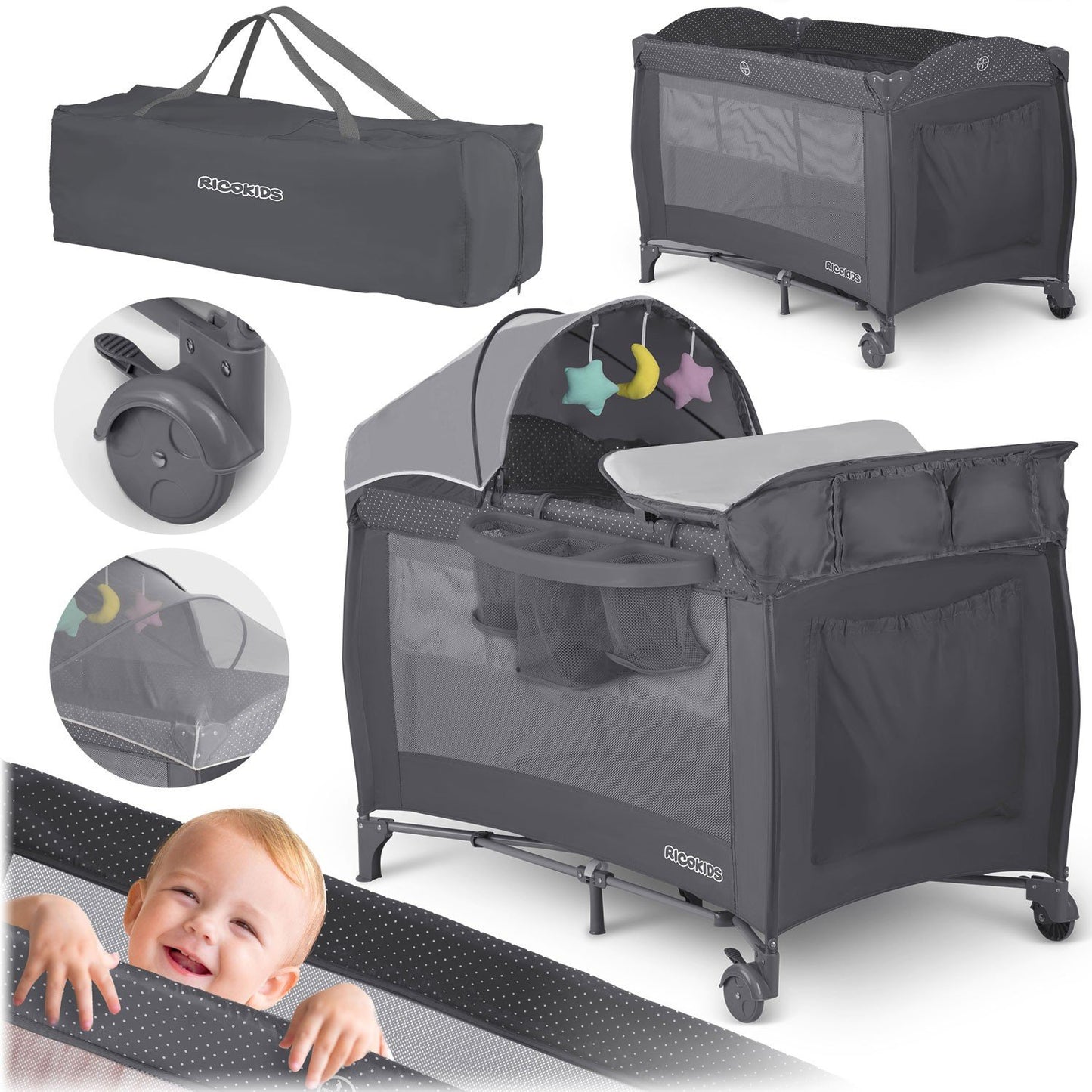 Travel bed for children 125 x 65 x 78 cm RK-242 anthracite