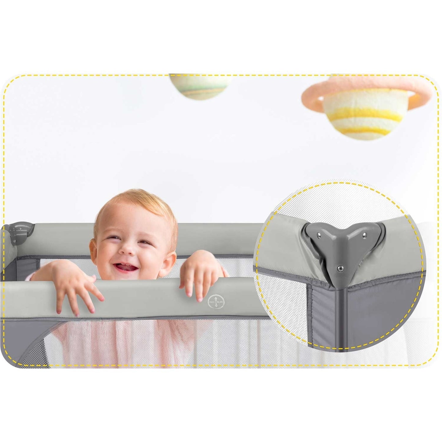 Travel cot 125 x 65 x 78 cm RK-240 light grey