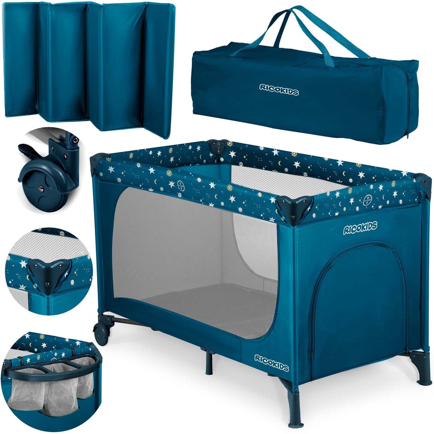 Travel cot 125 x 65 x 78 cm RK-240 navy blue