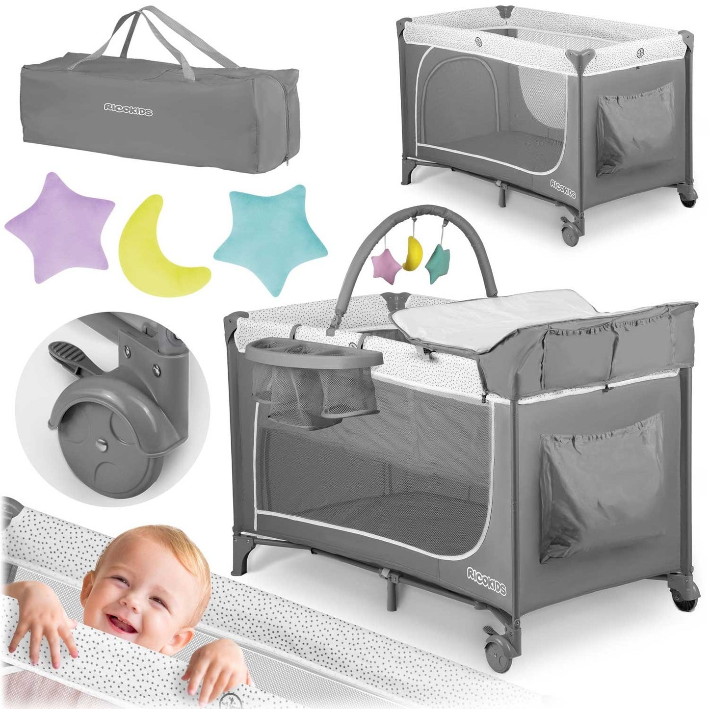 Travel cot 125x65x78 cm RK-241 Grey