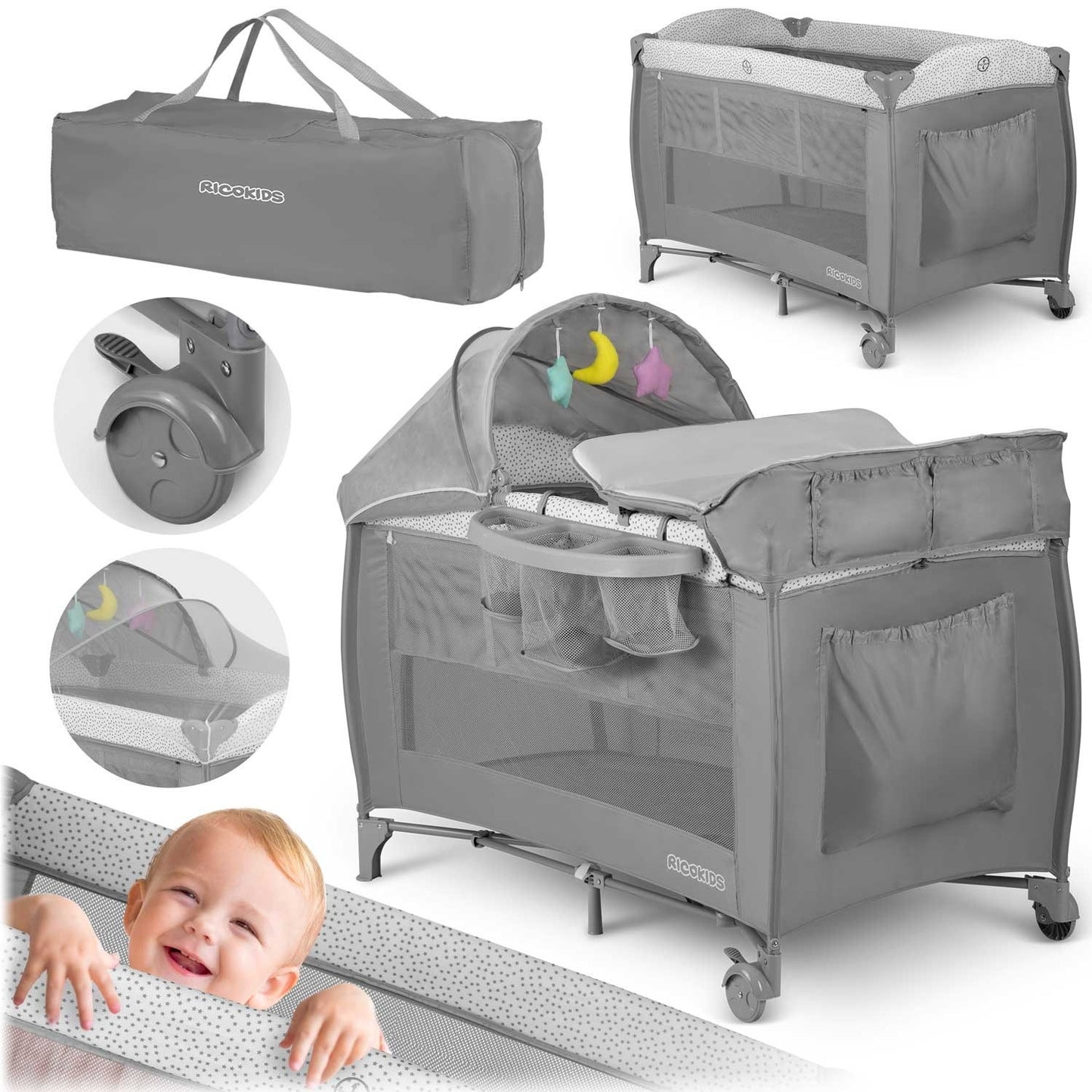 Travel cot 125x65x78 cm RK-242 Grey