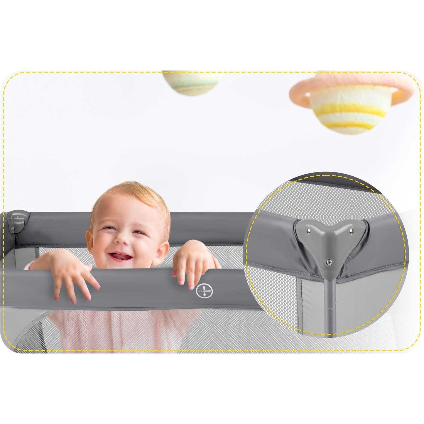 Travel cot for Children 125 x 65 x 78 cm RK-240 Grey