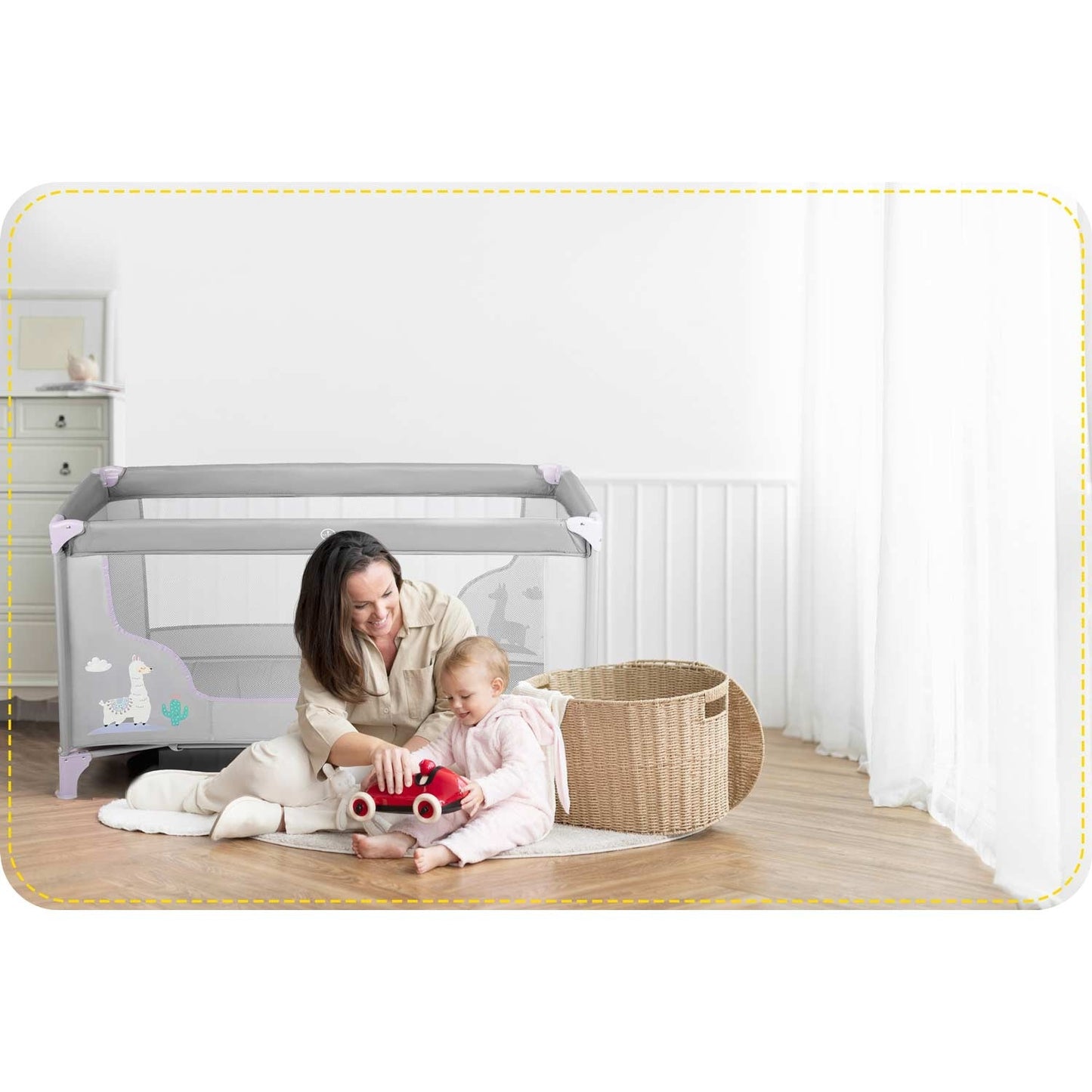 Travel cot for children 125 x 65 x 78 cm RK-240 grey/lavender