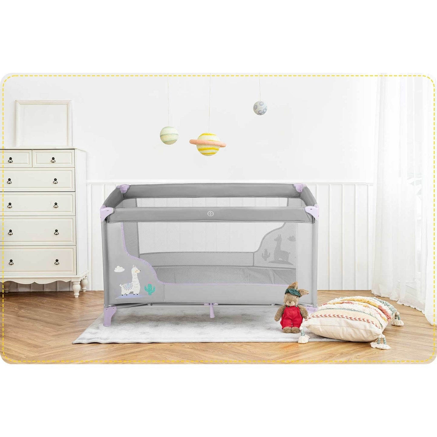 Travel cot for children 125 x 65 x 78 cm RK-240 grey/lavender