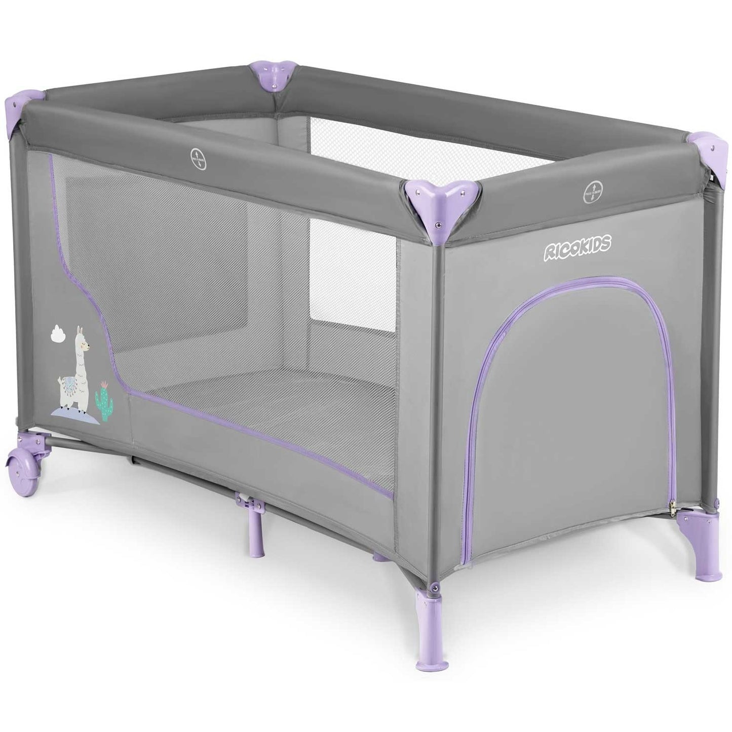Travel cot for children 125 x 65 x 78 cm RK-240 grey/lavender