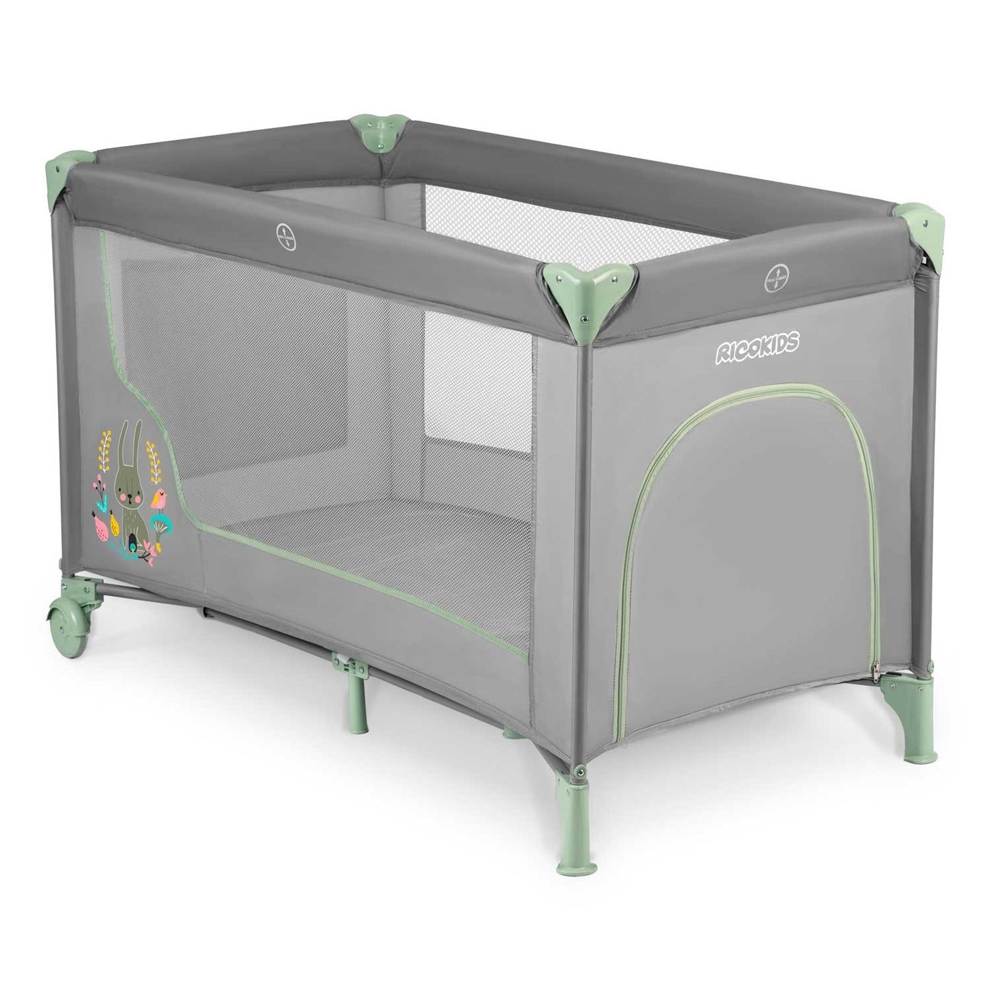 Travel cot for children 125 x 65 x 78 cm RK-240 grey-mint