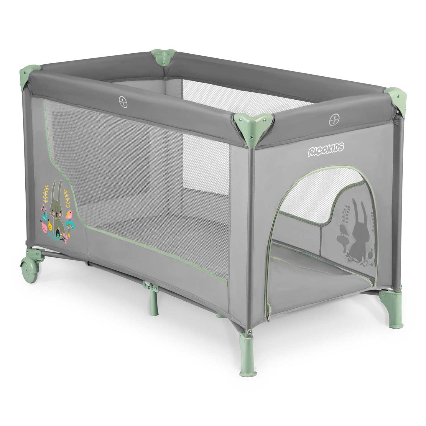 Travel cot for children 125 x 65 x 78 cm RK-240 grey-mint