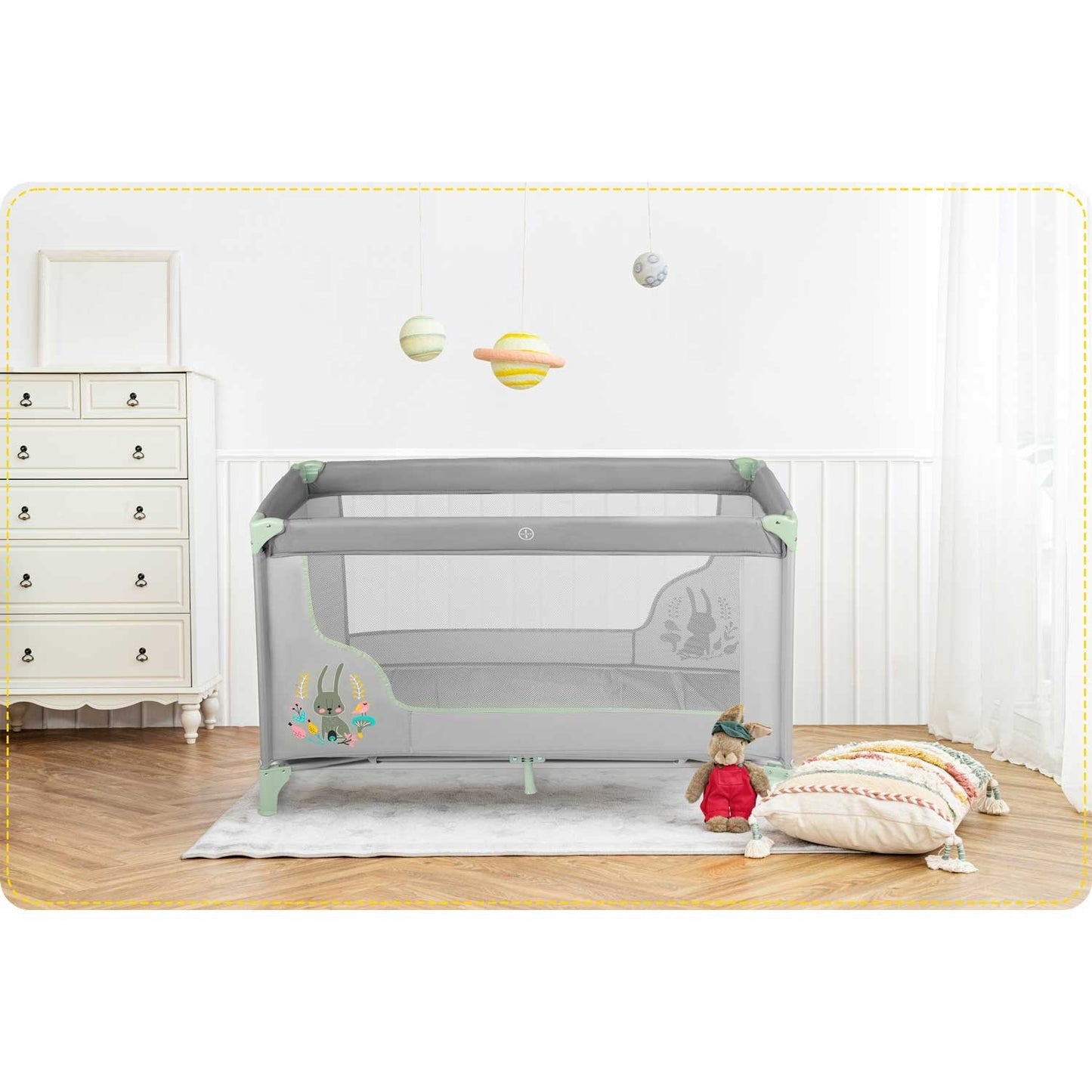 Travel cot for children 125 x 65 x 78 cm RK-240 grey-mint