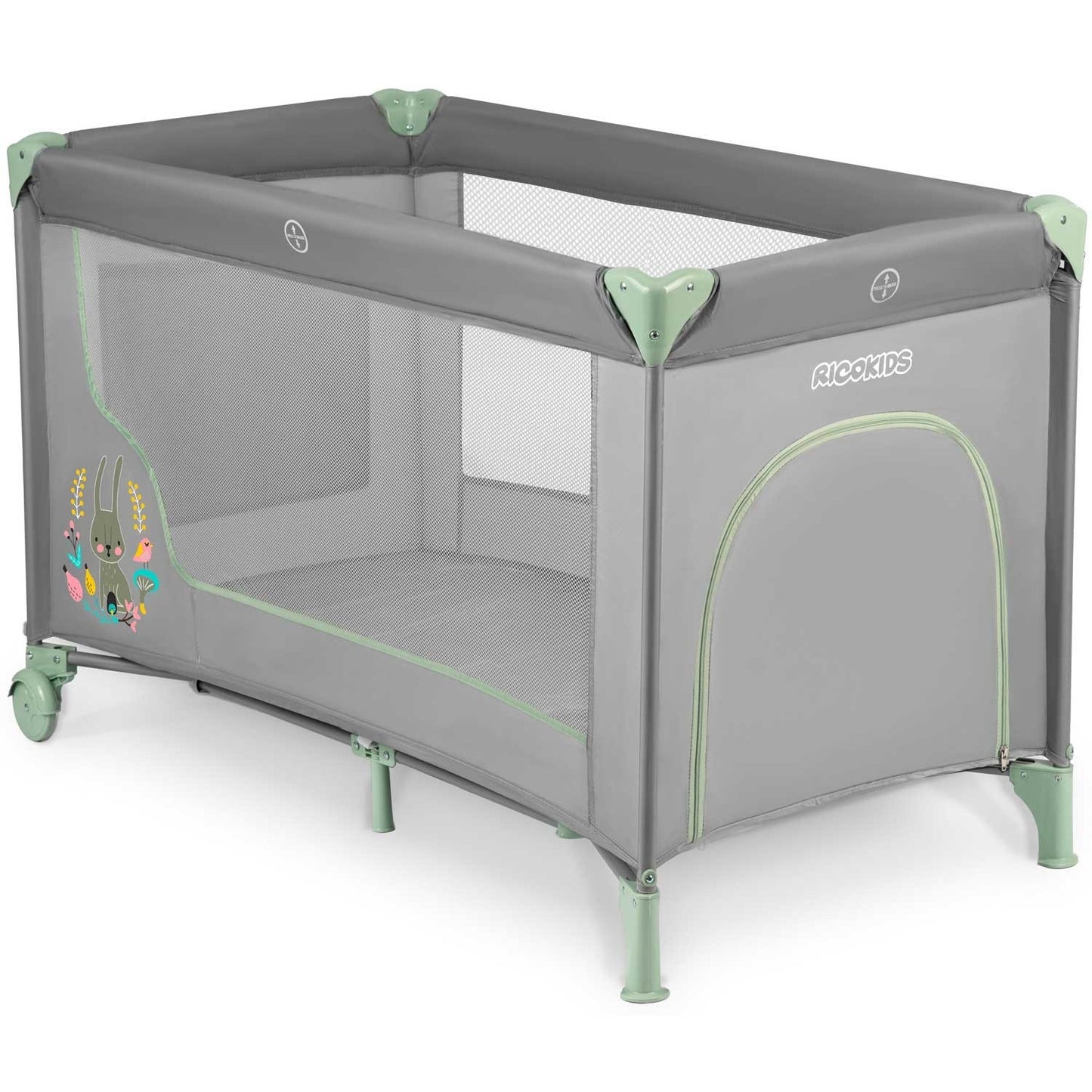 Travel cot for children 125 x 65 x 78 cm RK-240 grey-mint
