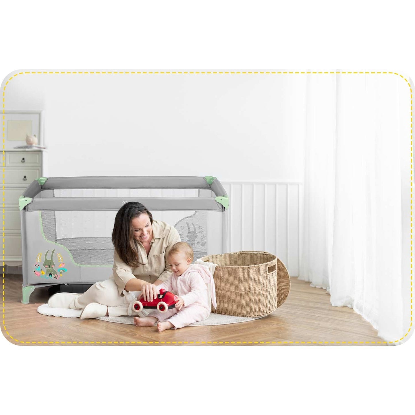 Travel cot for children 125 x 65 x 78 cm RK-240 grey-mint