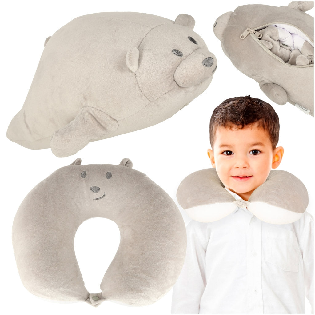 Travel cushion 2in1 neck croissant teddy bear mascot