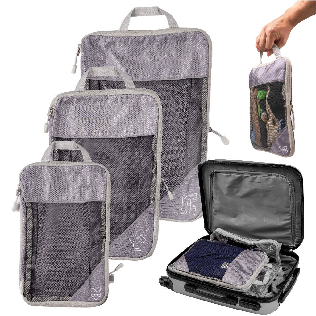 Travel organisers for suitcase for clothes shoes set of 3 pieces grey