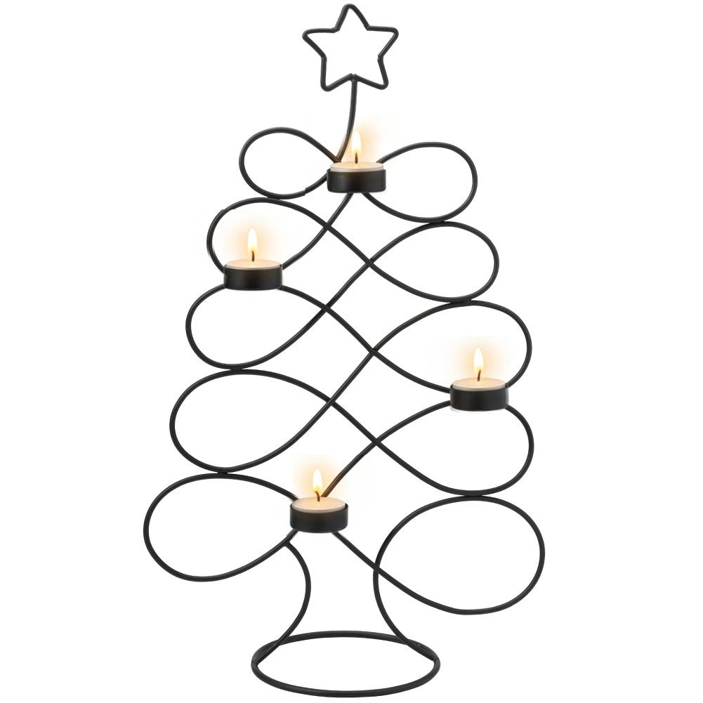 Tree-Shaped Black Metal Candle Holder, 49 cm