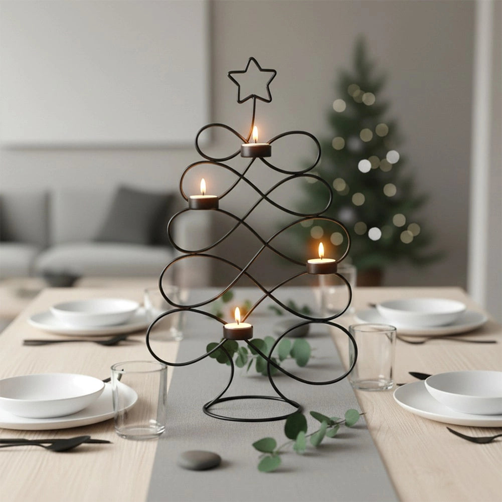 Tree-Shaped Black Metal Candle Holder, 49 cm