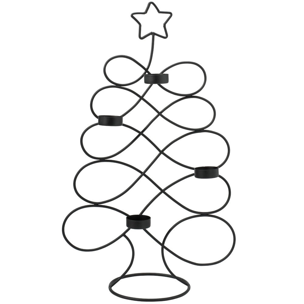 Tree-Shaped Black Metal Candle Holder, 49 cm