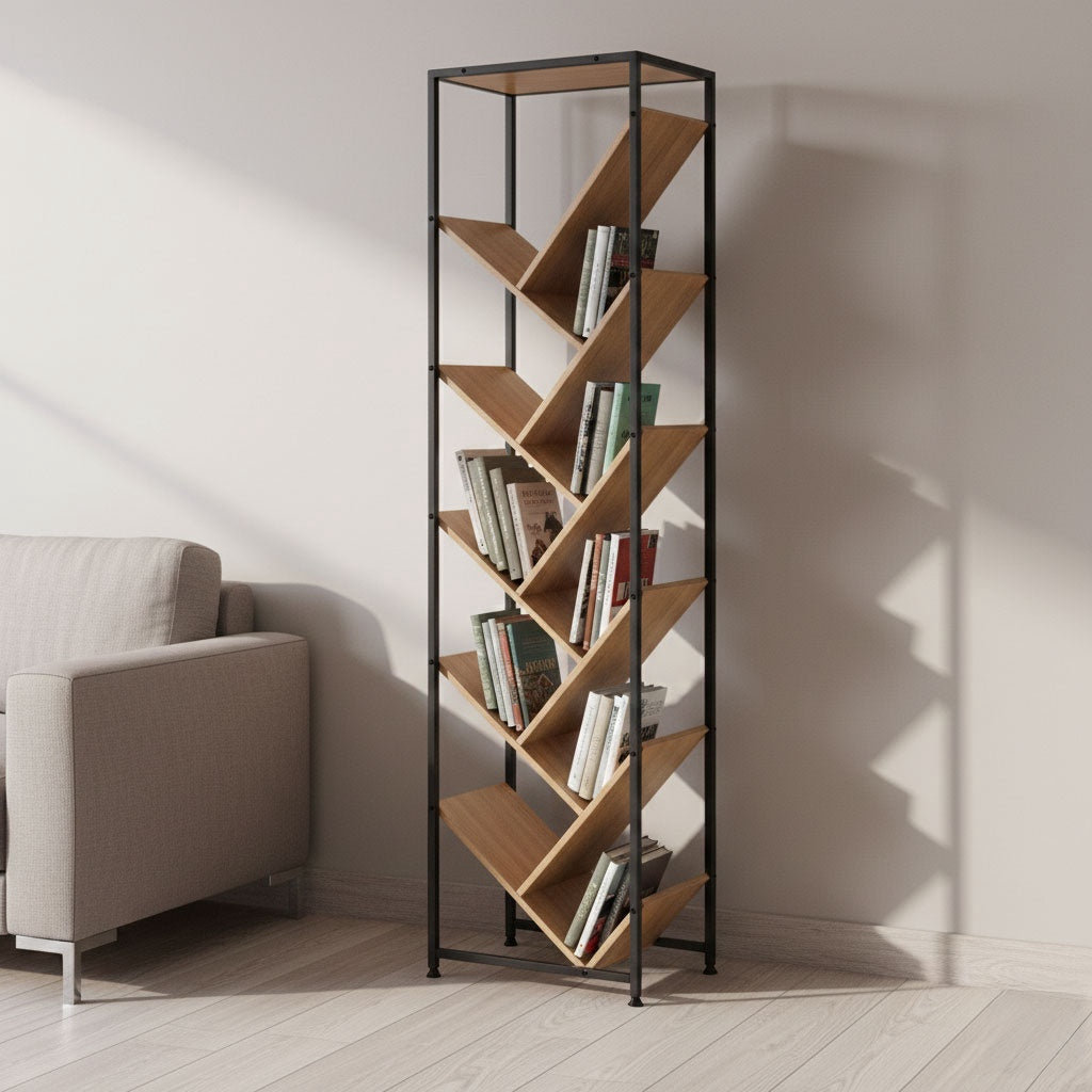 Tree-Shaped Bookcase, 10 Shelves, Light Oak MDF