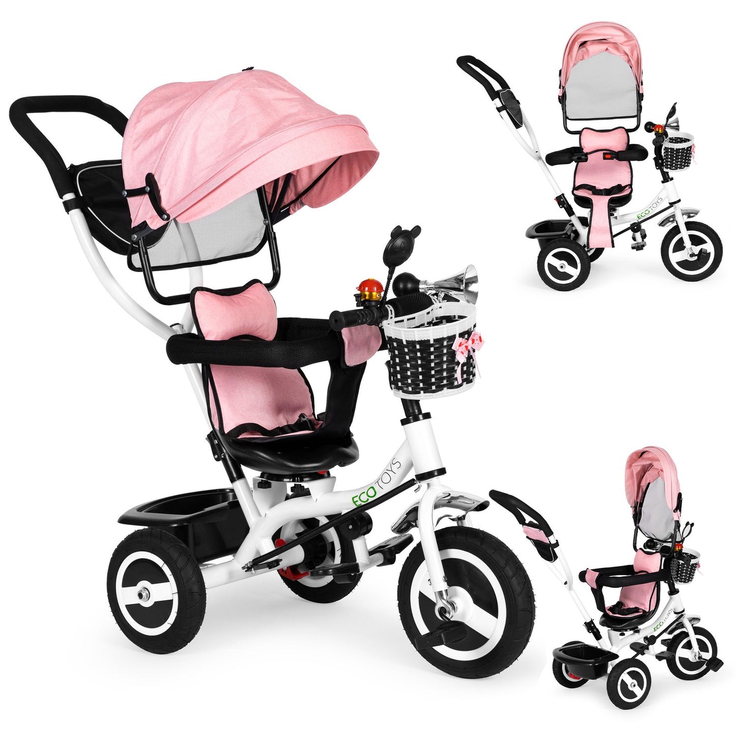 Tricycle rotating canopy durable rubber wheels