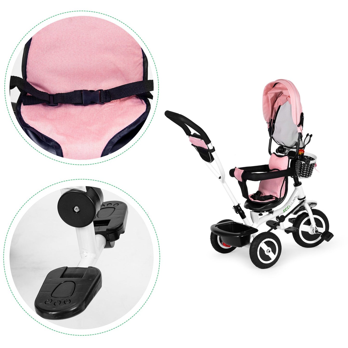 Tricycle rotating canopy durable rubber wheels