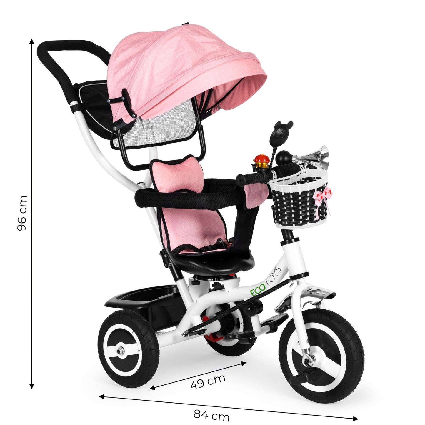 Tricycle rotating canopy durable rubber wheels